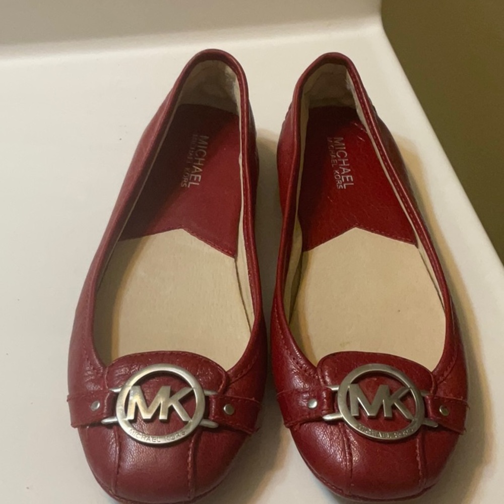 Michael Kors Red Leather Flats with Silver Logo - Picture 9 of 9